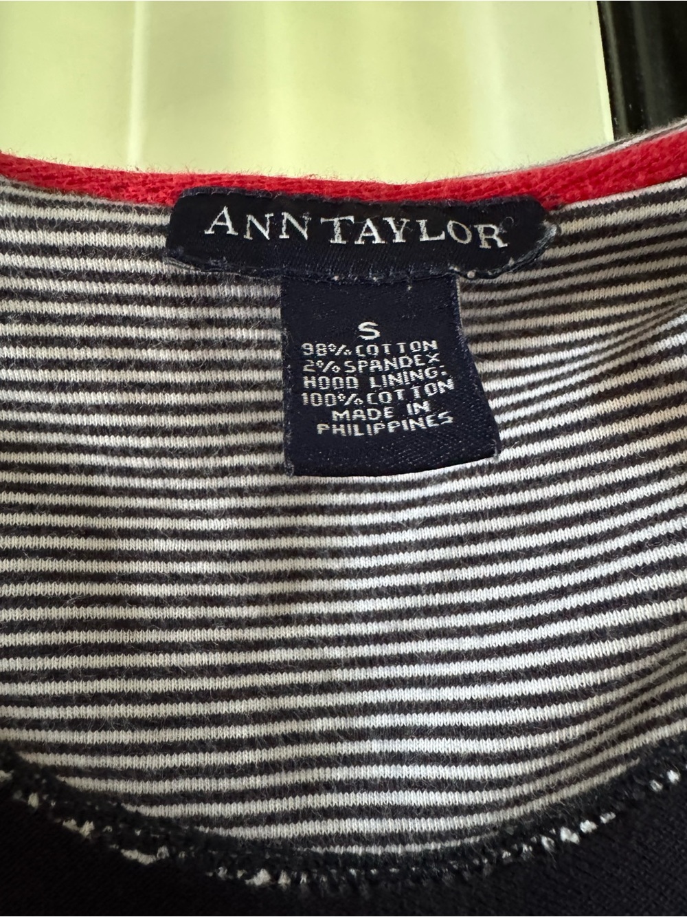 Ann Taylor Blue & White Striped Short-Sleeve Jacket with Red Trim